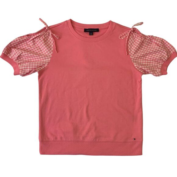 Tommy Hilfiger Cotton Gingham Check Short Sleeve Blouse Top Pink Size SP - Picture 11 of 12